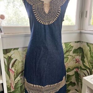 Elegant Blue and Gold Embroidered Dress